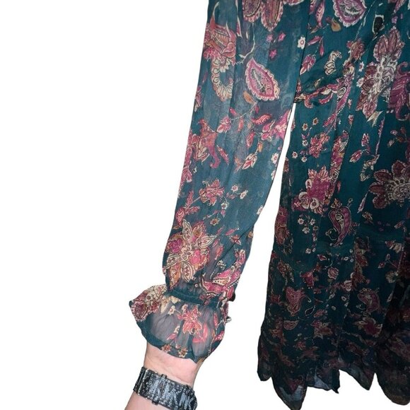 Band Of The Free Run The‎ World Pine Berry Paisley Empire Waist Midi Dress Small - Picture 4 of 12